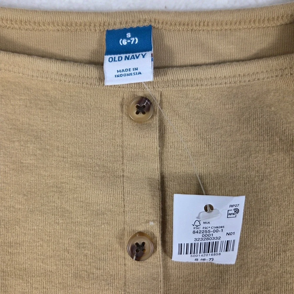 Old Navy Kids Girls Long Sleeve Drop Waist Dress Tan Size S 6-7 Button Front